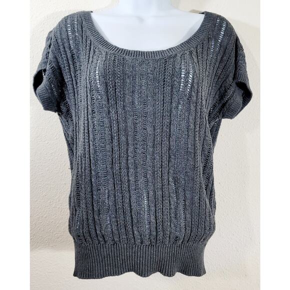 Garage Tops - Garage Gray Charcoal Open Knit Short Capped Sleeve Sweater Top Medium Soft